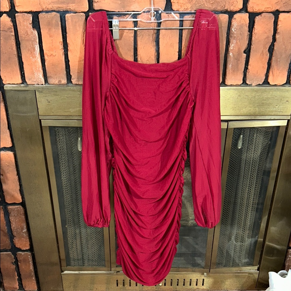 Elegant Long Sleeve Red Dress